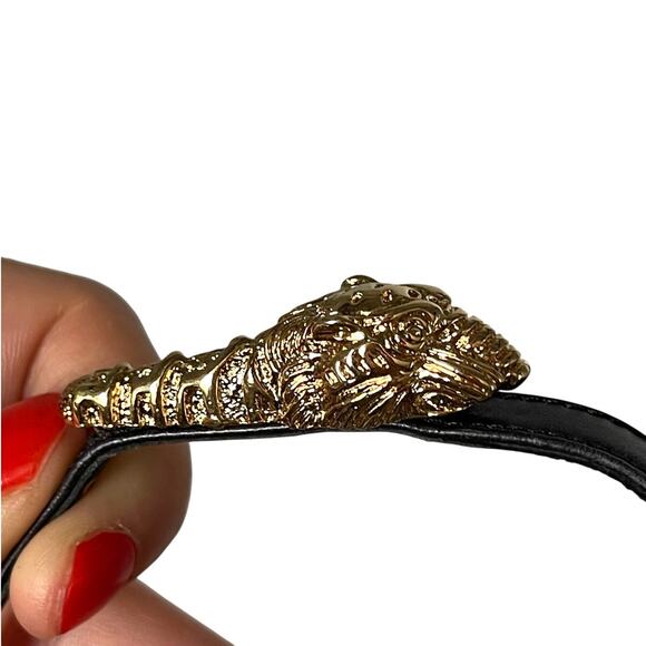 Vintage Gucci Black Leather Tiger Head Slingback Heeled Sandals size 7.5 - Picture 8 of 12